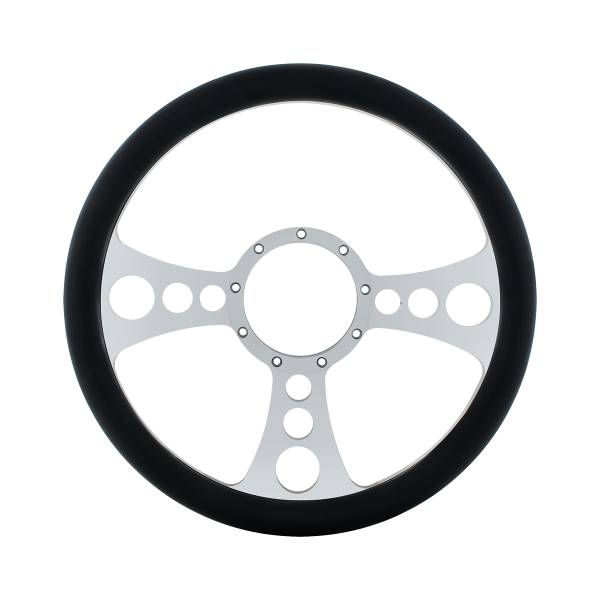 UNITED PACIFIC - UNITED PACIFIC - 88303 - VOLANTE ESTILO CHOPPER DE ALUMINIO CROMADO DE 14" CON AGARRE DE CUERO DISEÑADO NEGRO