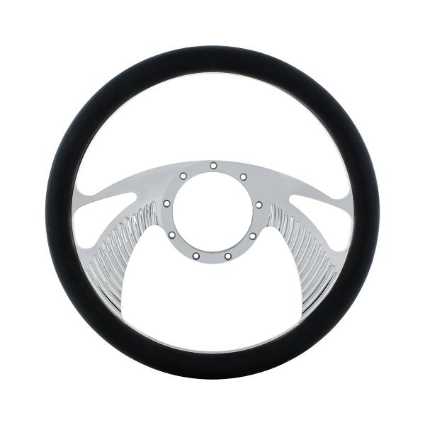 UNITED PACIFIC - UNITED PACIFIC - 88304 - VOLANTE ESTILO SCORPION DE ALUMINIO CROMADO DE 14" CON AGARRE DE CUERO INGENIERADO NEGRO