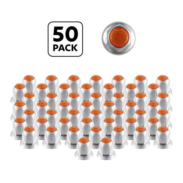 UNITED PACIFIC - UNITED PACIFIC - 10038P50 - TAPA DE TUERCA REFLECTOR DE ACERO CROMADO DE 33MM X 2" CON BRIDA - ÁMBAR (50 PIEZAS)