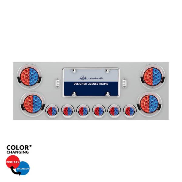 UNITED PACIFIC - UNITED PACIFIC - 34108 - PANEL CENTRAL TRASERO DE ACERO INOX 4 LUCES DOUBLE FURY 4"ROJO/AZUL 6 LUCES DE 2" ROJO/AZUL