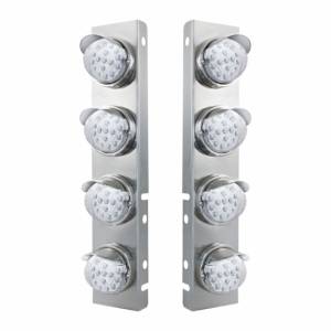 UNITED PACIFIC - 39851 - SOPORTE DEL FILTRO DE AIRE DELANTERO DE ACERO INOXIDABLE CON LUCES REFLECTORAS LED ÁMBAR DE 8X 17 Y VISORES DE ACERO INOXIDABLE PARA LENTES PETERBILT-CLEAR