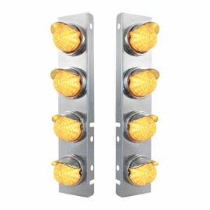 UNITED PACIFIC - 39855 - SOPORTE DEL FILTRO DE AIRE DELANTERO DE ACERO INOXIDABLE CON LUCES DE COLMENA LED ÁMBAR DE 8X 17 Y VISORES DE ACERO INOXIDABLE PARA PETERBILT - LENTE TRANSPARENTE