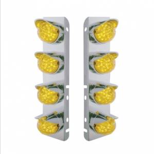 UNITED PACIFIC - 39856 - SOPORTE DEL FILTRO DE AIRE FRONTAL DE ACERO INOXIDABLE CON LUCES LED DE SANDÍA ÁMBAR DE 8X 17 Y VISORES DE ACERO INOXIDABLE PARA LENTES PETERBILT-AMBER