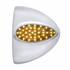 UNITED PACIFIC - 39896 - CUBIERTA DE LUZ DE SEÑAL DE GIRO DE FARO EN LÁGRIMA DE 39 LED PARA PETERBILT - LENTE LED ÁMBAR/CROMADA