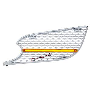 UNITED PACIFIC - 41779 - REJILLA DE ENTRADA DE AIRE CROMADA CON LUZ LED GLOLIGHT PARA PETERBILT 579 (CONDUCTOR) 2012-2021 - LED ÁMBAR/LENTE ÁMBAR