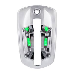 UNITED PACIFIC - 42538 - CUBIERTA DE MANIJA DE PUERTA CROMADA DE 6 LED PARA FREIGHTLINER CASCADIA 2018-2024 - CONDUCTOR, LED VERDE