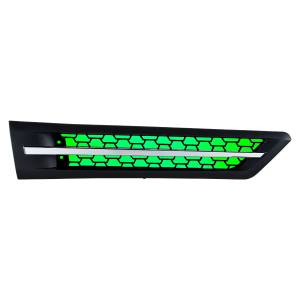 UNITED PACIFIC - 42868 - REJILLA DE ENTRADA DE AIRE DE CAPOTA CON LED VERDE PARA FREIGHTLINER CASCADIA 126 2018-2024 - PASAJERO
