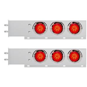 UNITED PACIFIC - 61014 - BARRA CON RESORTE DE ACERO INOXIDABLE CON PATRÓN DE PERNOS DE 2-1/2" CON 6 LUCES Y VISORES DE TURBINA DE 16 LED DE 4" - LED ROJO/LENTE ROJA (PAR)