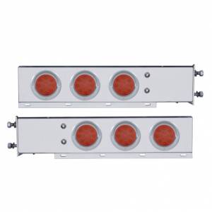 UNITED PACIFIC - 61543 - BARRA DE LUCES CON RESORTE CROMADA CON PATRÓN DE PERNOS DE 3-3/4" CON LUZ REFLECTORA DE 6X 12 LED ROJOS DE 4" - LENTE ROJA (PAR)