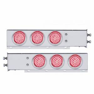 UNITED PACIFIC - 61679 - BARRA CON RESORTE CROMADA CON PATRÓN DE PERNOS DE 2-1/2" CON LUCES Y VISORES DE 4" DE 6X 36 LED - LED ROJO Y LENTES (PAR)
