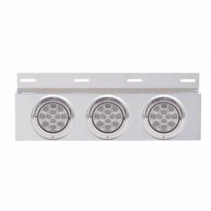 UNITED PACIFIC - 61705 - PLACA DE GUARDABARROS SUPERIOR DE ACERO INOXIDABLE CON 3X 12 LUCES LED DE 4" Y VISORES - LED ROJO/LENTE TRANSPARENTE (CADA UNO)