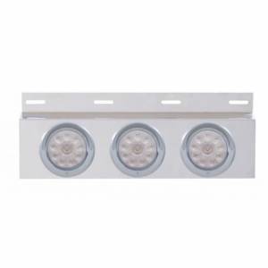 UNITED PACIFIC - 61707 - PLACA DE GUARDABARROS SUPERIOR DE ACERO INOXIDABLE CON 3X 10 LUCES Y VISORES LED DE 4" - LED ROJO/LENTE TRANSPARENTE (CADA UNO)