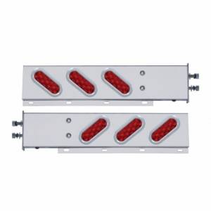 UNITED PACIFIC - 62304 - BARRA DE RESORTE SS CON PATRÓN DE PERNOS DE 2-1/2" CON 6 LUCES OVALADAS DE 10 LED Y BISEL - LED ROJO Y LENTE (PAR)