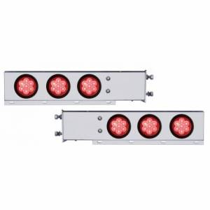 UNITED PACIFIC - 63746 - BARRA CON RESORTE CROMADA CON PATRÓN DE PERNOS DE 3-3/4" CON 6X 4" 7 LUCES LED ROJAS - LENTE ROJA (PAR)