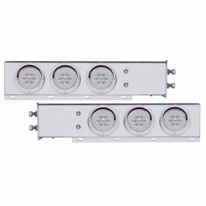 UNITED PACIFIC - 63765 - BARRA DE RESORTE SS CON PATRÓN DE PERNOS DE 2-1/2" CON 6X 21 LED GLOLIGHT Y VISORES DE 4" -LED ROJO/LEENTE TRANSPARENTE (PAR)