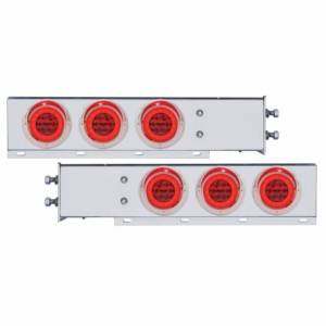 UNITED PACIFIC - 63780 - BARRA TRASERA CROMADA CON RESORTE CON PATRÓN DE PERNOS DE 2-1/2" CON 6X 21 LED ROJOS GLOLIGHT Y VISORES DE 4" - LENTES ROJAS (PAR)