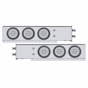 UNITED PACIFIC - 63783 - BARRA TRASERA CROMADA CON RESORTE CON PATRÓN DE PERNOS DE 2-1/2" CON 6X 21 LED ROJOS GLOLIGHT DE 4" Y LENTE TRANSPARENTE CON OJAL (PAR)