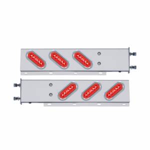 UNITED PACIFIC - 63784 - BARRA CON RESORTE DE ACERO INOXIDABLE CON PATRÓN DE PERNOS DE 3-3/4" CON 6X 22 LED ROJOS GLOLIGHT Y VISERA OVALADOS DE 6" - LENTE ROJA (PAR)