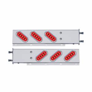 UNITED PACIFIC - 63785 - BARRA CON RESORTE DE ACERO INOXIDABLE CON PATRÓN DE PERNOS DE 3-3/4" CON 6X 22 LED ROJOS GLOLIGHT Y VISERA OVALADOS DE 6" - LENTE TRANSPARENTE (PAR)