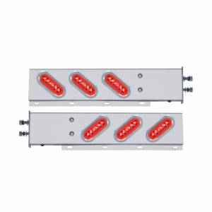 UNITED PACIFIC - 63788 - BARRA DE RESORTE DE ACERO INOXIDABLE CON PATRÓN DE PERNOS DE 2-1/2" CON 6X 22 LED ROJOS GLOLIGHT Y VISERA OVALADOS DE 6" - LENTE ROJA (PAR)
