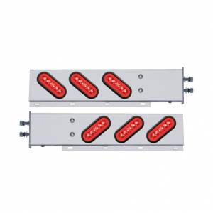 UNITED PACIFIC - 63790 - BARRA DE RESORTE DE ACERO INOXIDABLE CON PATRÓN DE PERNOS DE 2-1/2" CON 6X 22 LED ROJOS GLOLIGHT Y OJAL OVALADOS DE 6" - LENTE ROJA (PAR)