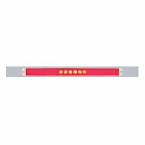 UNITED PACIFIC - 63793 - PLACA DE GUARDABARROS SUPERIOR CROMADA CON BARRA DE LUCES GLOLIGHT DE 28 LED DE 17" - LED ROJO/LENTE TRANSPARENTE (CADA UNO)