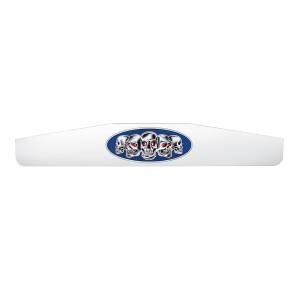 UNITED PACIFIC - 67022 - PESO PARA GUARDABARROS INFERIOR CROMADO DE 4" X 24" CON EMBLEMA DE CRÁNEO AZUL OVALADO