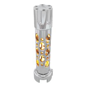 UNITED PACIFIC - 70724 - POMO DE CAMBIO DE MARCHAS CON CILINDRO DE PISTOLA ESTILO AUSTIN CON LED ADAPTADOR DE VELOCIDAD 13/15/18 - LED CROMADO/ÁMBAR