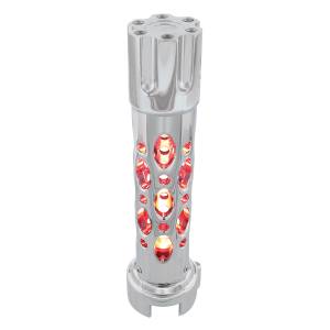 UNITED PACIFIC - 70725 - POMO DE CAMBIO DE MARCHAS CON CILINDRO DE PISTOLA ESTILO AUSTIN CON LED ADAPTADOR DE VELOCIDAD 13/15/18 - LED CROMADO/ROJO