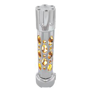 UNITED PACIFIC - 70740 - PERILLA DE CAMBIO DE MARCHAS CON CILINDRO DE PISTOLA ESTILO AUSTIN CON LED ADAPTADOR DE 9/10 VELOCIDADES - LED CROMADO/ÁMBAR
