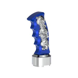 UNITED PACIFIC - 70835 - POMO DE CAMBIO DE MARCHAS CON PUÑO DE PISTOLA CON CALAVERAS A ROSCA Y ADAPTADOR DE VELOCIDADES CROMADO DE 9/10 - AZUL ÍNDIGO CON CALAVERAS CROMADAS