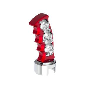 UNITED PACIFIC - 70845 - POMO DE CAMBIO DE MARCHAS CON MANGO DE PISTOLA THREAD-ON SKULLS CON ADAPTADOR DE VELOCIDAD 13/15/18 - ROJO CANDY/CROMO