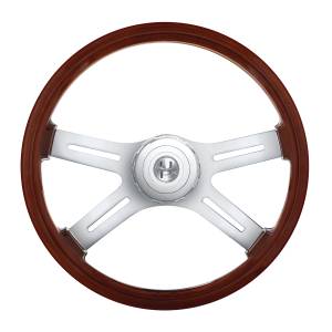 UNITED PACIFIC - 88136 - VOLANTE CROMADO DE 4 RADIOS DE 18" CON BUJE Y KIT DE BOTONES DE BOCINA PARA PETERBILT (1998-2005) Y KENWORTH (2001-2002)