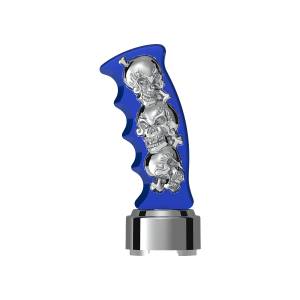 UNITED PACIFIC - UNITED PACIFIC - 70835 - POMO DE CAMBIO DE MARCHAS CON PUÑO DE PISTOLA CON CALAVERAS A ROSCA Y ADAPTADOR DE VELOCIDADES CROMADO DE 9/10 - AZUL ÍNDIGO CON CALAVERAS CROMADAS - Image 4