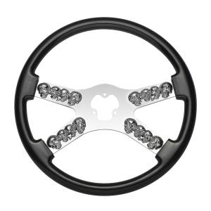 UNITED PACIFIC - 88177 - VOLANTE CROMADO DE 18" CON DECORACIÓN DE CALAVERA - NEGRO