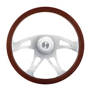 UNITED PACIFIC - 88179 - VOLANTE DE MADERA ESTILO BOSS DE 18" CON KIT DE BOTÓN DE BUJE Y BOCINA PARA PETERBILT (2006+) Y KENWORTH (2003+)