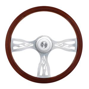 UNITED PACIFIC - 88180 - VOLANTE DE MADERA ESTILO LLAMA DE 18" CON KIT DE BOTÓN DE BUJE Y BOCINA PARA PETERBILT (2006+) Y KENWORTH (2003+)
