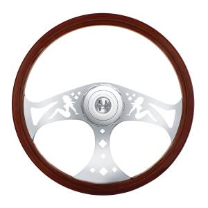 UNITED PACIFIC - 88182 - VOLANTE DE MADERA ESTILO SEÑORA DE 18" CON KIT DE BOTÓN DE BUJE Y BOCINA PARA PETERBILT (2006+) Y KENWORTH (2003+)
