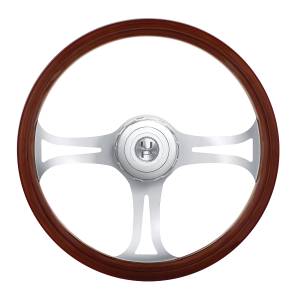 UNITED PACIFIC - 88183 - VOLANTE DE MADERA ESTILO HOJA DE 18" CON KIT DE BOTÓN DE BUJE Y BOCINA PARA PETERBILT (2006+) Y KENWORTH (2003+)
