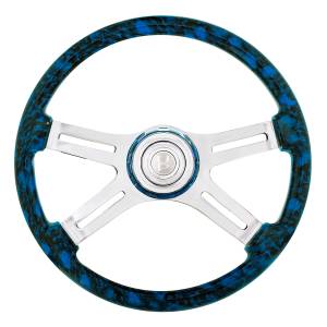 UNITED PACIFIC - 88318 - VOLANTE SKULL DE 18" Y 4 RADIOS CON BISEL DE BOCINA DE SKULL A JUEGO - AZUL