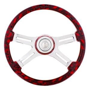 UNITED PACIFIC - 88319 - VOLANTE SKULL DE 18" Y 4 RADIOS CON BISEL DE BOCINA DE SKULL A JUEGO - ROJO