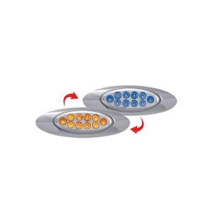 TRUX - TLED-G4XAB - PLAFON TRUX 10 LEDS AMBAR/AZUL OVALADO 6 5/8" X 2 1/8" BISEL CROMADO
