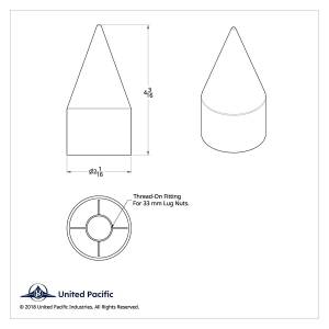 UNITED PACIFIC - UNITED PACIFIC - 10000B - TAPA DE TUERCA DE ESPIGA NEGRA MATE DE 33 MM X 4-1/8" - ROSCADA (A GRANEL) - Image 5