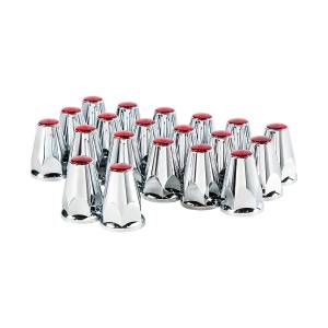 UNITED PACIFIC - 10071 - TAPAS DE TUERCAS DE PLÁSTICO CROMADAS DE 33 MM X 2-3/4" CON BRIDA - A PRESIÓN - REFLECTOR ROJO (PAQUETE DE 20)