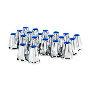 UNITED PACIFIC - 10073 - TAPAS DE TUERCAS DE PLÁSTICO CROMADAS DE 33 MM X 2-3/4" CON BRIDA - A PRESIÓN - REFLECTOR AZUL (CAJA DE COLOR DE 20)