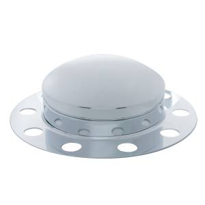 UNITED PACIFIC - 10123 - KIT DE 3 TAPAS DE EJE DELANTERO CROMADO DOMO PARA RUEDA DE ACERO/ALUMINIO