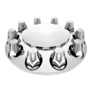 UNITED PACIFIC - 10257 - TAPA EJE DELANTERO DOMO CON TAPAS DE TUERCAS A ROSCA ESTÁNDAR DE 33MM - CROMADA (CAJA DE COLORES)