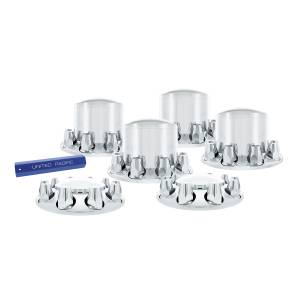 UNITED PACIFIC - 10305 - KIT COMBINADO DE TAPA DE EJE DOMO CON TAPAS DE TUERCA DE ROSCA ESTÁNDAR DE 33 MM Y HERRAMIENTA PARA TAPA DE TUERCA - CROMADO