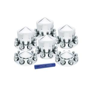 UNITED PACIFIC - 10306 - KIT COMBINADO DE TAPAS DE EJE PUNTADAS CON TAPAS DE TUERCAS CON ROSCA ESTÁNDAR DE 33 MM Y HERRAMIENTA PARA TAPAS DE TUERCA - CROMADO