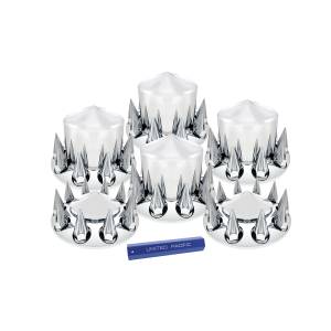 UNITED PACIFIC - 10308 - KIT COMBINADO DE TAPAS DE EJE PUNTADAS CON TAPAS DE TUERCA ROSCABLES DE PICO DE 33 MM Y HERRAMIENTA PARA TAPAS DE TUERCA - CROMADO